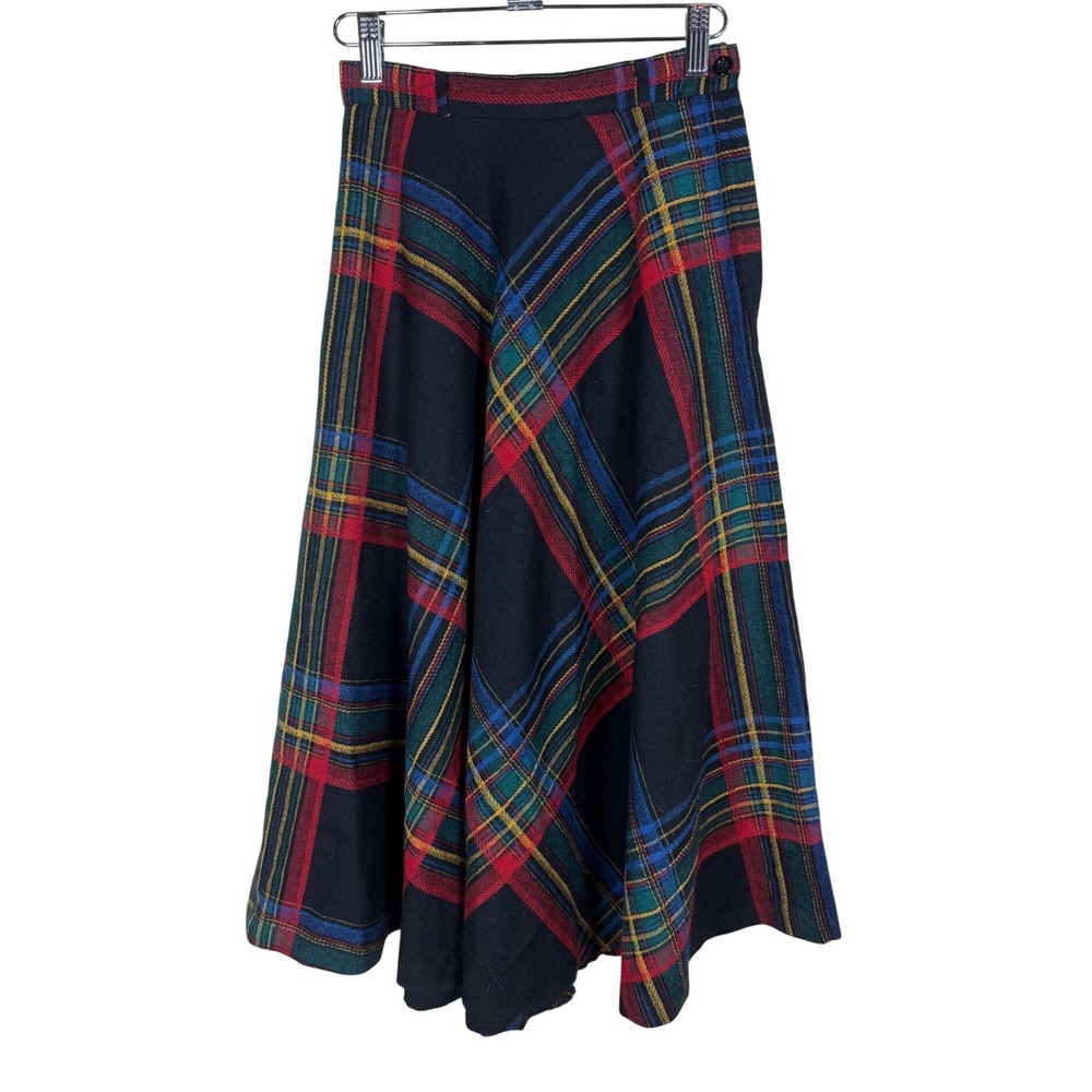 Vintage College Town Plaid Midi Skirt ILGWU Union Made USA Wool Blend 5/6